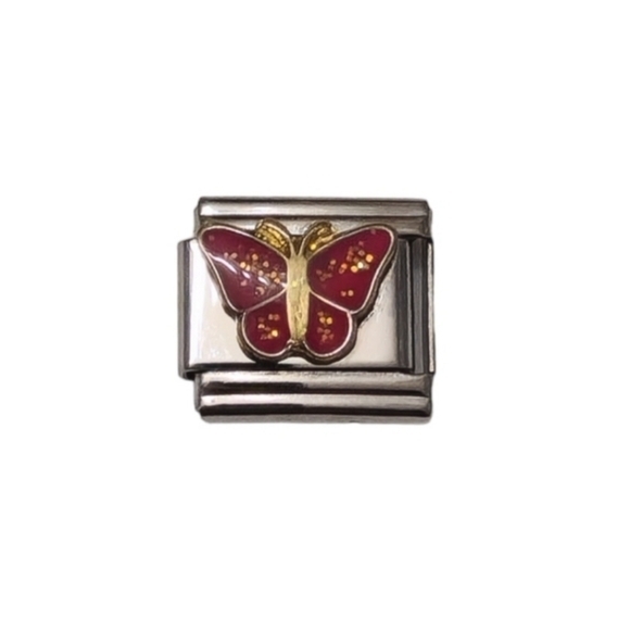 Italian Charmlink for Charm Bracelet Pink‎ Butterfly - Picture 1 of 4